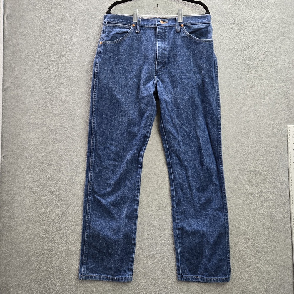Wrangler Men Jeans 35X32 Blue Denim 13MWZ Cowboy Cut Original Fit Logo Button